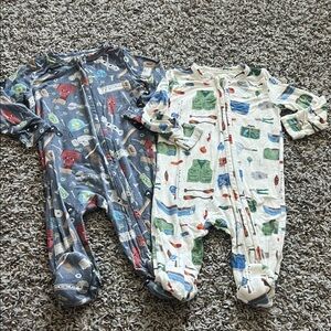 Angel Dear Bamboo One Piece Footie Pajamas - Blue and White